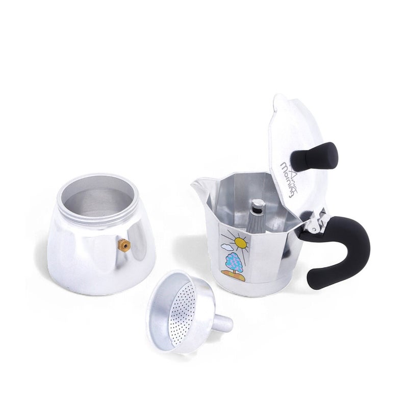 Any Morning Stovetop Espresso Maker, Moka Pot, Italian Coffee Maker, Coffee Percolator, Aluminum Moca Pots, 6 Cups / 8 oz / 240 ml, Silver Black - HES-6 - Image 3